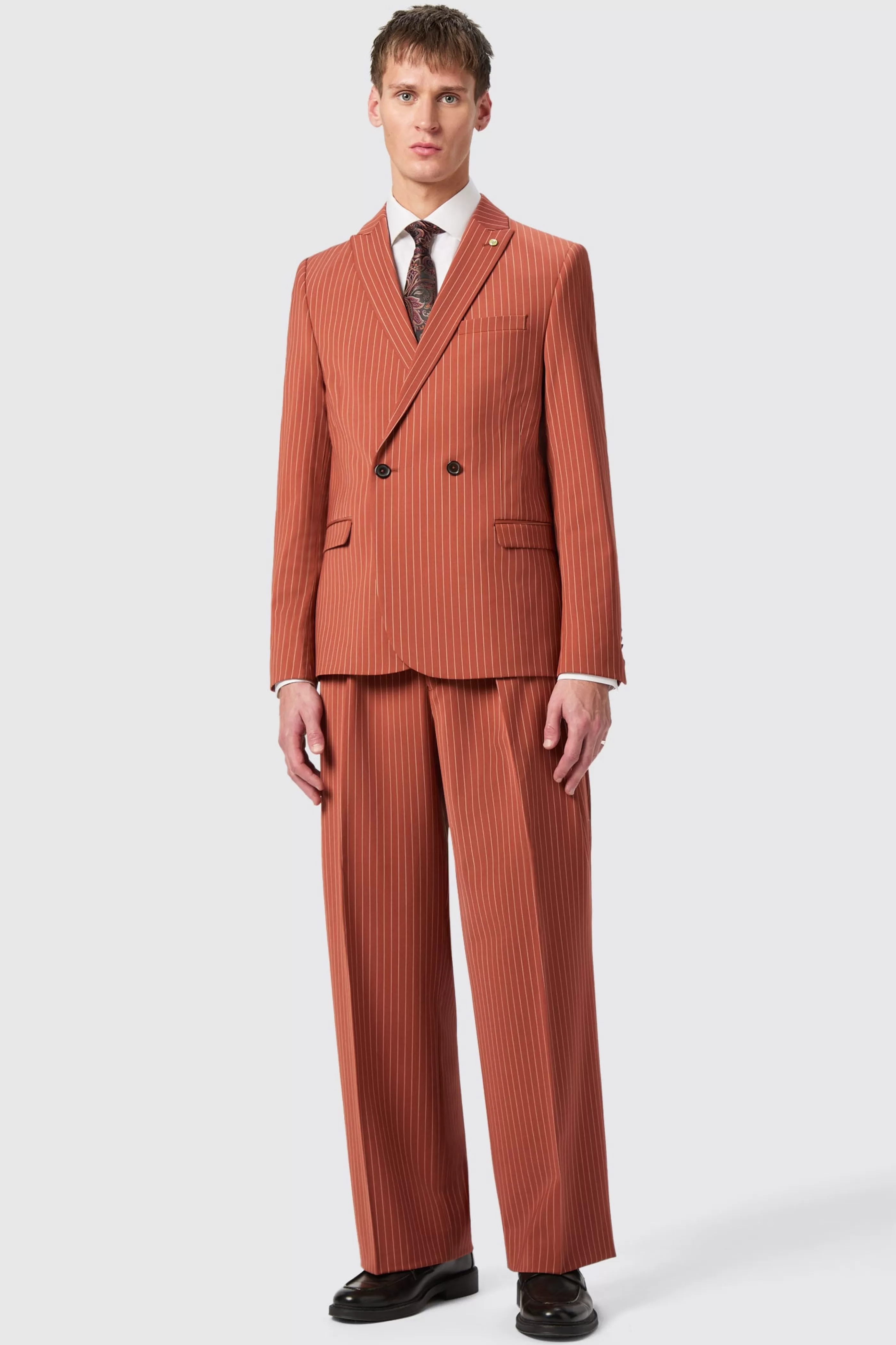 Cortese Oversized Burnt Orange Pinstripe Trousers | Twisted Tailor Hot