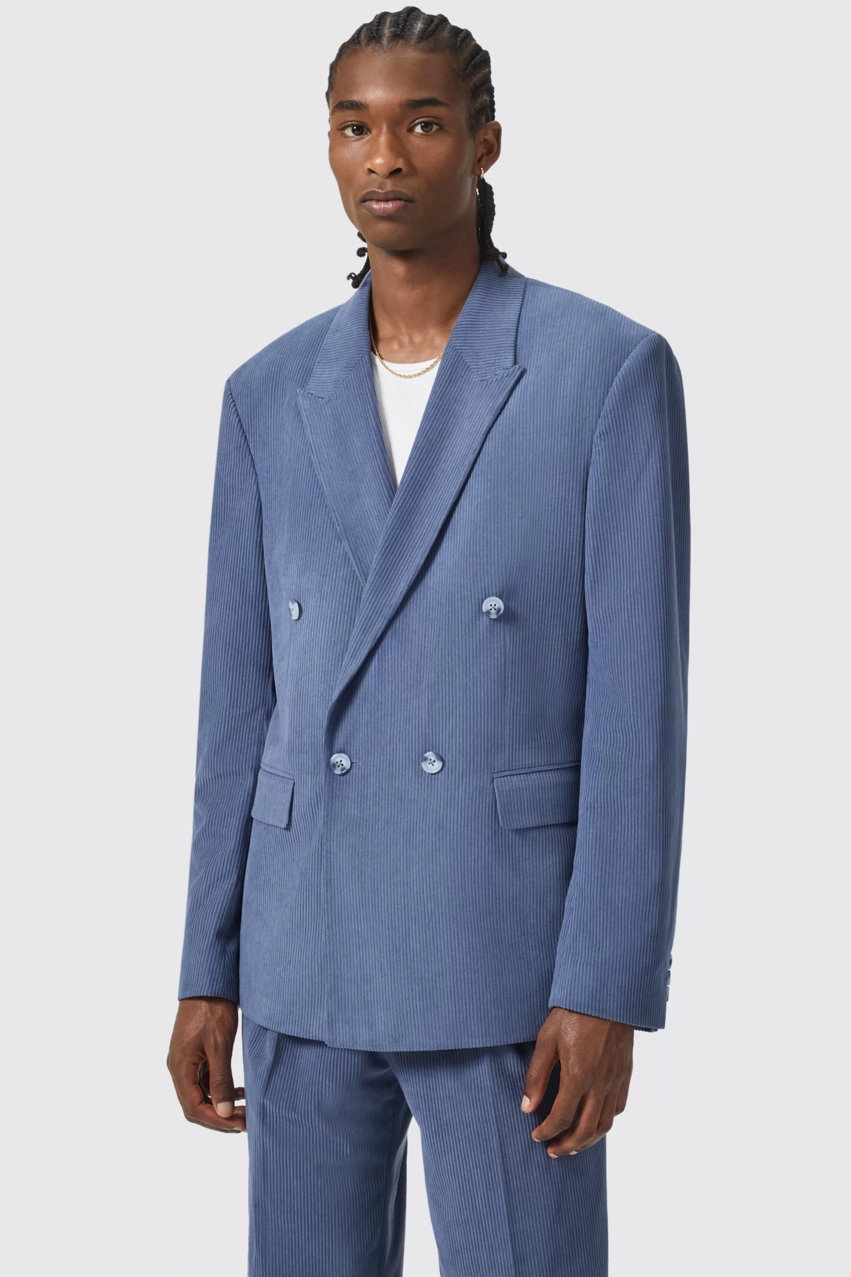 Pirlo Oversized Double Breasted Blue Corduroy Jacket | Twisted Tailor New